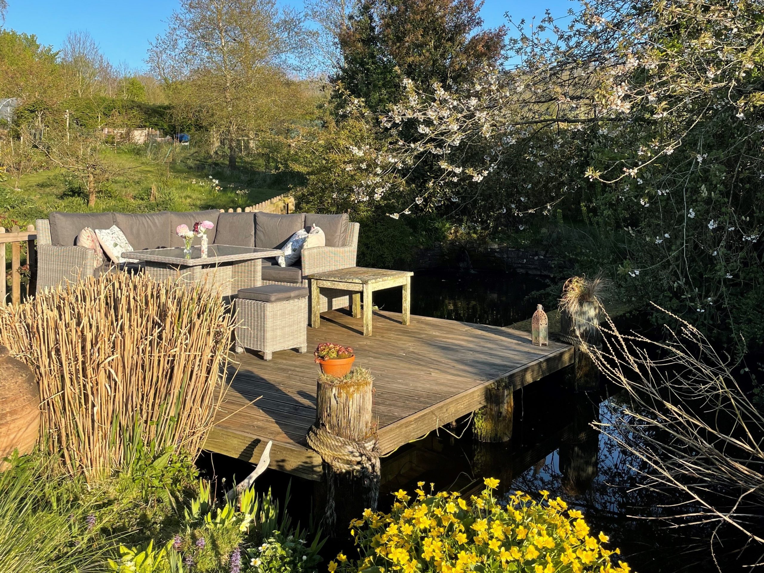 garden with decking over water